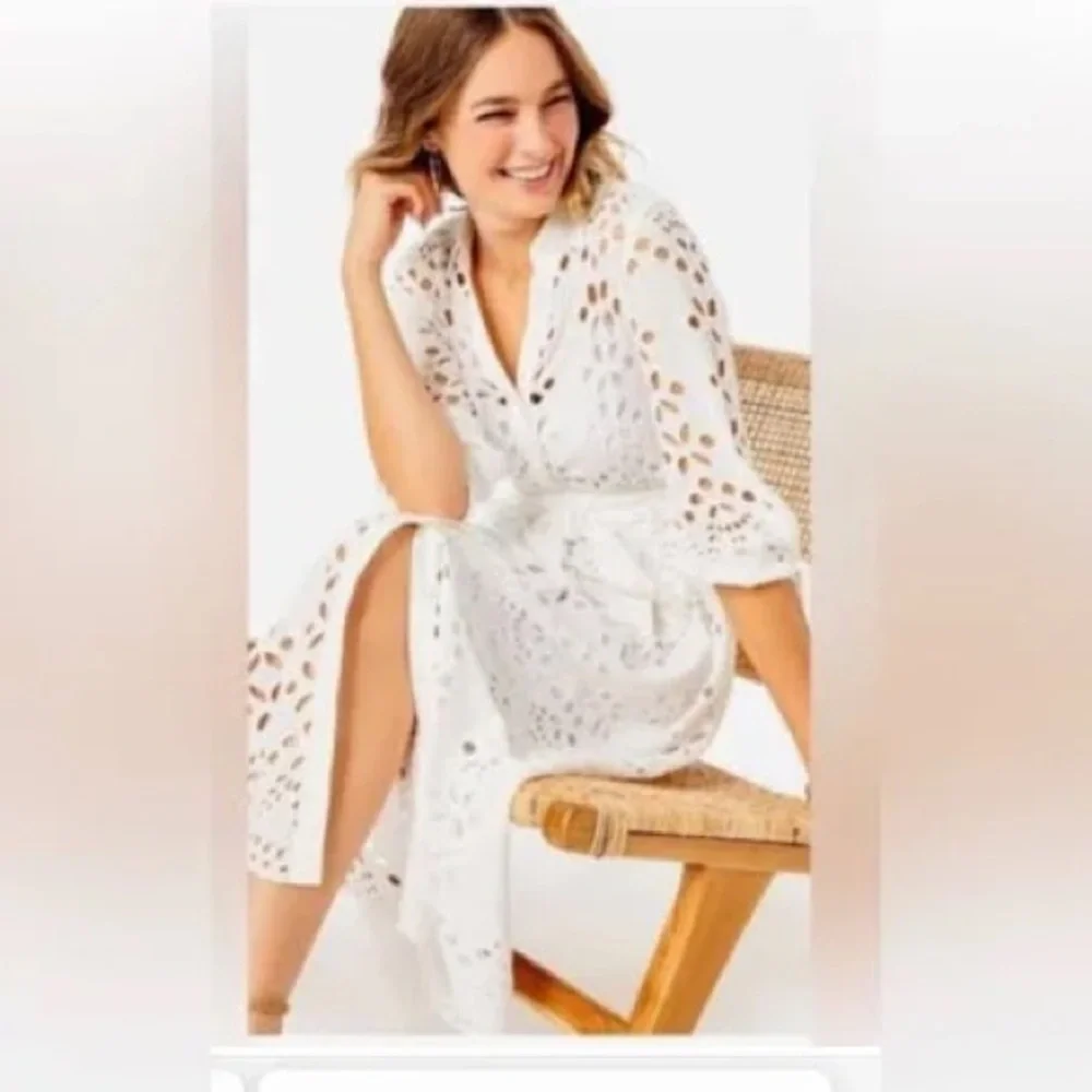 NEW Lilly Pulitzer MIALYNN MIDI EYELET SHIRT DRESS White Pinwheel - Picture 2 of 5
